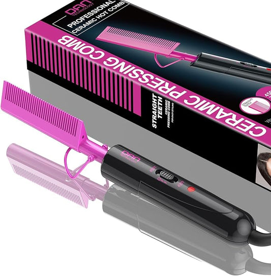 DAN Technology Dual Voltage Ceramic Hair Straightener and Styling Comb - For Lace Front Wigs, Black Hair, and More