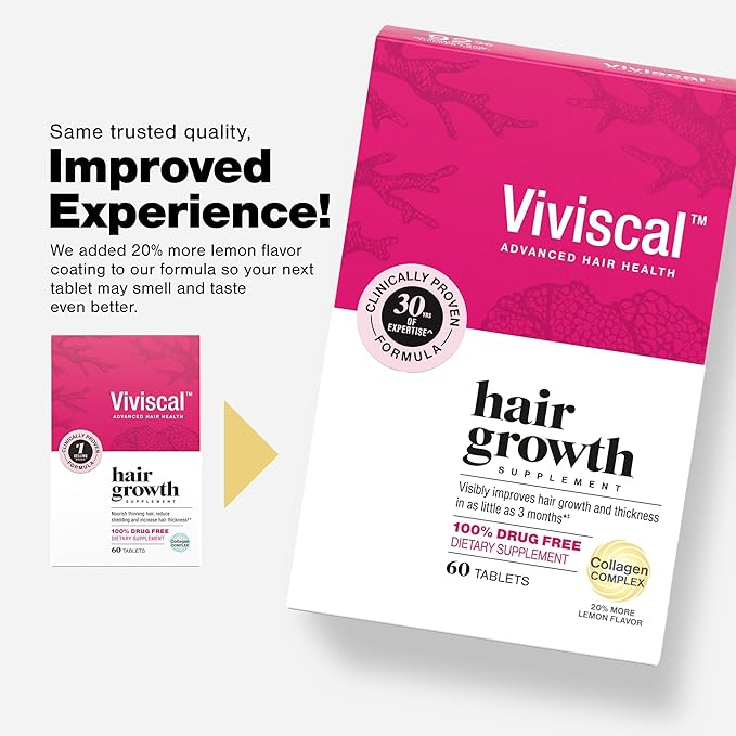 Viviscal Hair Growth Supplements For Women For Thicker, Fuller Hair, Nourishes Thinning & Loss, With Proprietary Collagen Complex, 60 Tablets, 1 Month Supply