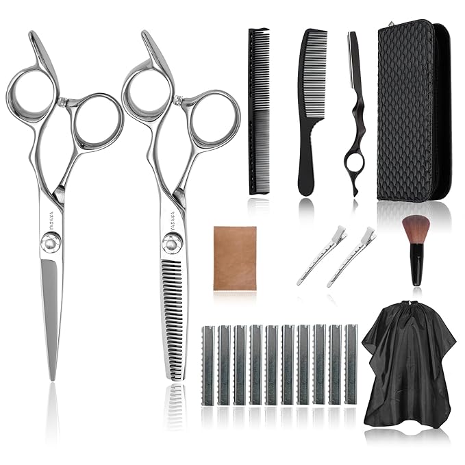 YASAKA 6 Inch Professional Hair Thinning and Cutting Shears Kit,Barber Shears,Cobalt Stainless Scissors,Sharp Razor Edge Barber Hair Scissors, Ergonomic Grip Design for Hair Salon or Home Use