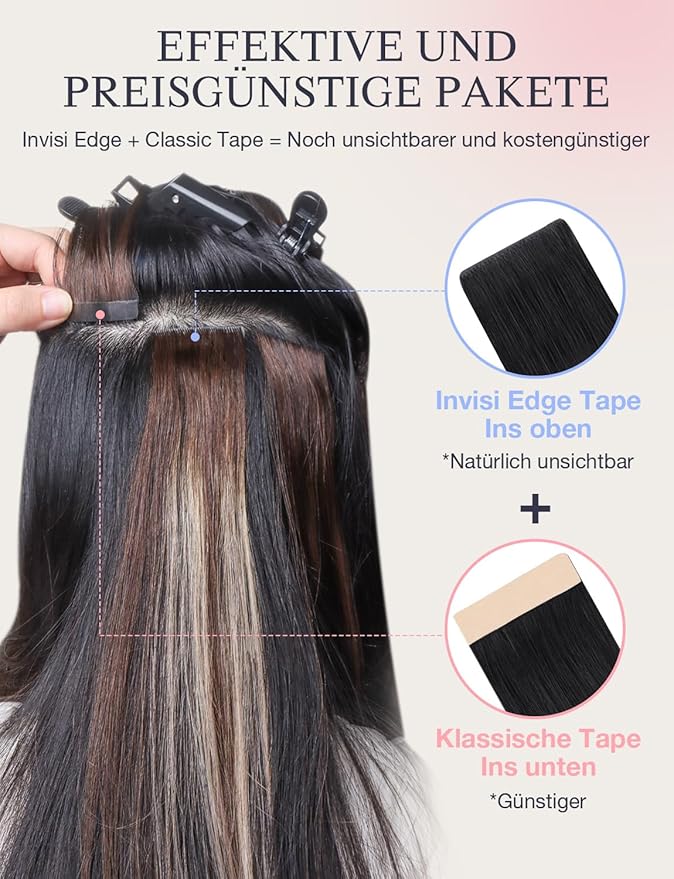 DOORES Seamless Hair Extensions Real Human Hair Tape in Invisi Edge, Dark Brown to Chestnut Brown 10pcs Injection Tape-ins 25g 18 Inch, Injected Natural Human Tape in Extensions