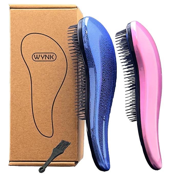 WYNK Hair Brush Detangler for Adults & Kids，Detangling Comb Hair Styling Tools & Appliances for Natural/Wavy/Curly/Coily/Wet/Dry/Oil/Thick/Straight/Long Hair(2Pack Blue Drops & Gradient Shell)