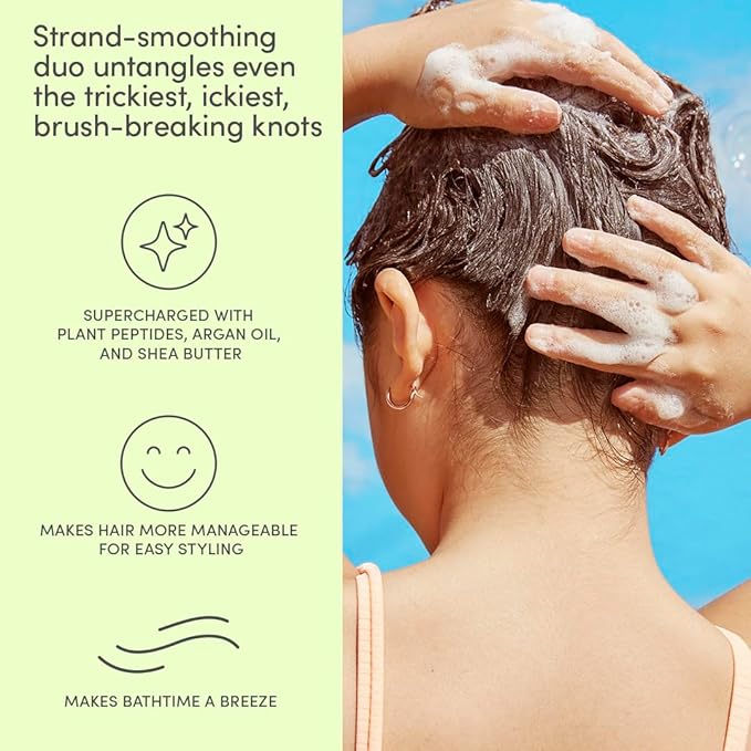 Evereden Kids Bathtime Trio: Hair Detangling Shampoo & Conditioner Set + Cloud Body Wash - Clean & Vegan Kids Haircare Set Paired With Fun Foaming Body Wash - No Sulfates, Paraben, or Phthalate