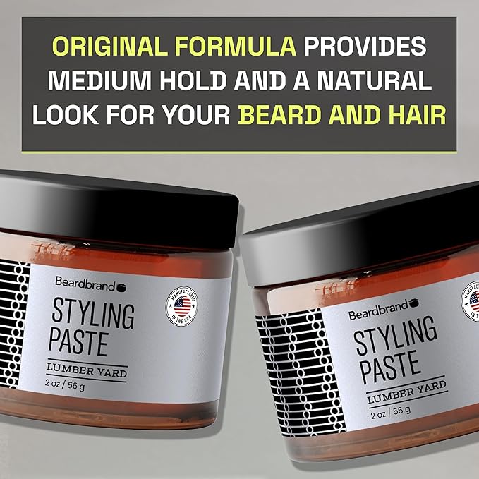 Beardbrand Beard Styling Paste - Medium Hold and Natural Look Hair Paste for Men | Versatile Hair Styling Cream - Sandalwood & Cedar Scent - 56 grams