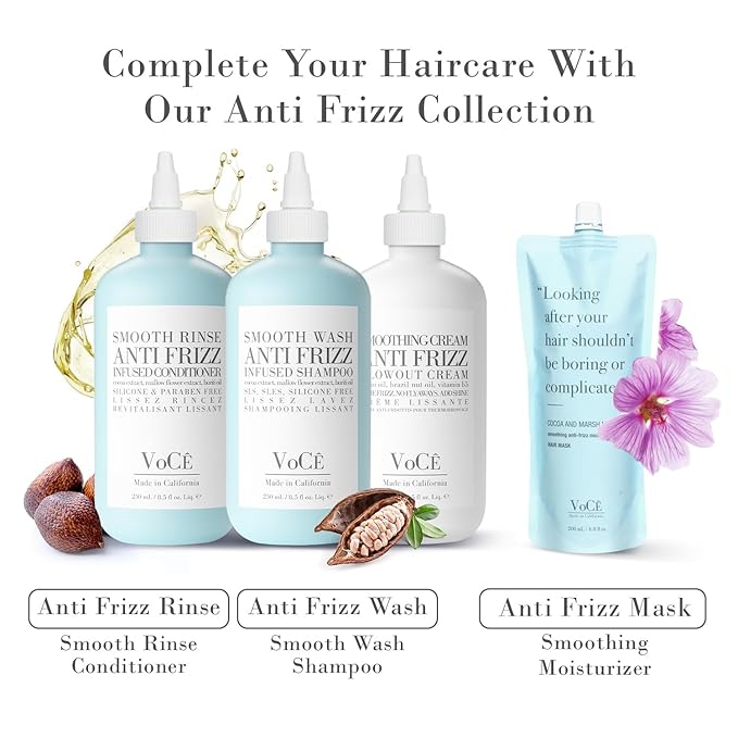 VoCÊ Haircare Natural Smoothing Blowout Cream | Anti-Frizz Blowout Cream with Frizz Control and Heat Protection | Vegan, Non-Toxic, Cruelty-Free Haircare for Smooth, Shiny Hair (8.5 oz | 250ml)