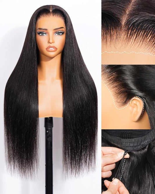 Arabella 13x6 Glueless Wigs Human Hair Pre Plucked Pre Cut Lace Upgraded Ear to Ear Full HD Lace Front Wigs Human Hair 210% Density Straight Wear and Go Glueless Wig Drawstring Wig Human Hair 22 Inch