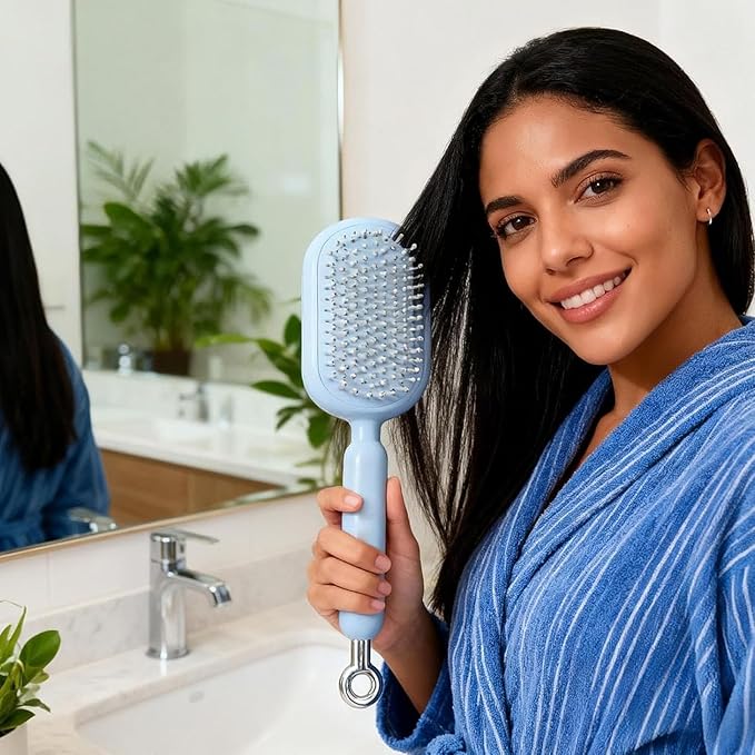 Retractable Cushion Massage Comb, Anti-Static Scalp Massager Tool, Retractable Self Cleaning Hair Brush for Women, Ergonomic Handle Hair Comb for All Types of Hairs and Wigs (Pink)