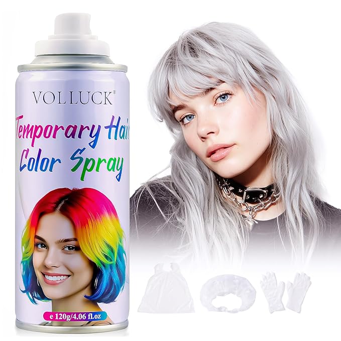 Gray Hair Spray Color Temporary, Silver Hair Color Spray 1-Day Hair Dye Colored for Kids Women Men, Grey Hair Wax Color Washable, Hair Paint Halloween Fast-Drying 4.06 Fl Oz
