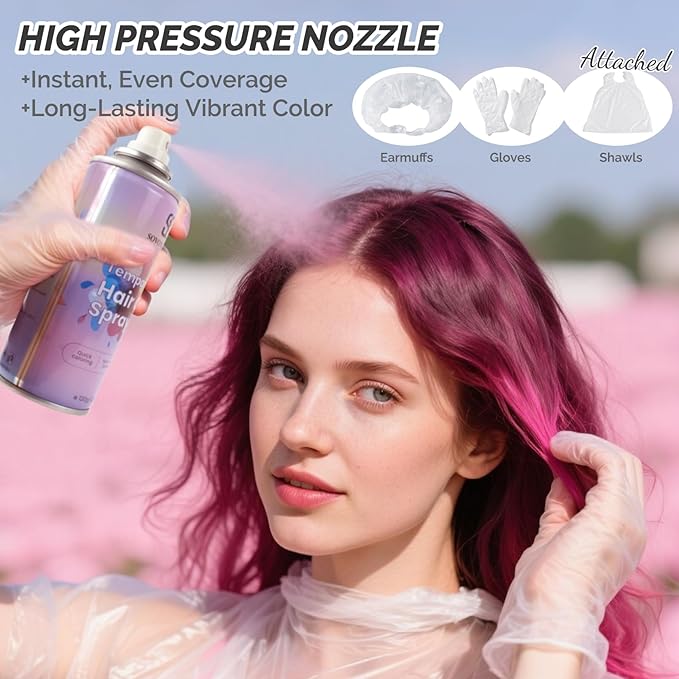 Hot Pink Temporary Hair Color Spray, SOVONCARE Natural Hair Wax Dye Spray for Kids Halloween, Christmas Party, Cosplay -On 1-Day Washable 120ML