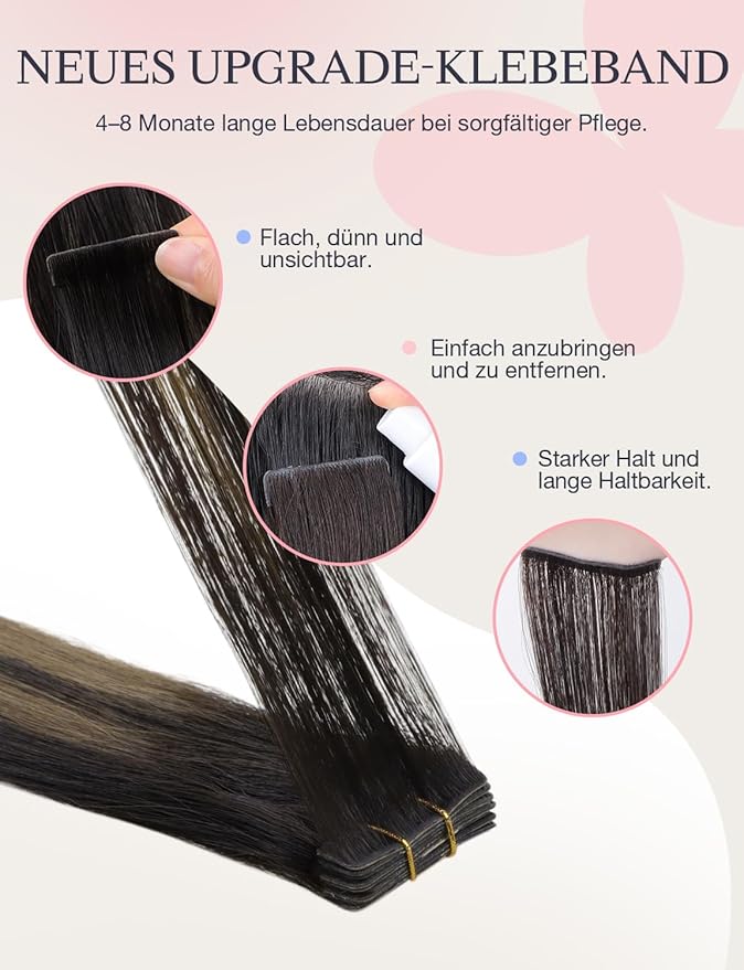 DOORES Seamless Hair Extensions Real Human Hair Tape in Invisi Edge, Dark Brown to Chestnut Brown 10pcs Injection Tape-ins 25g 18 Inch, Injected Natural Human Tape in Extensions