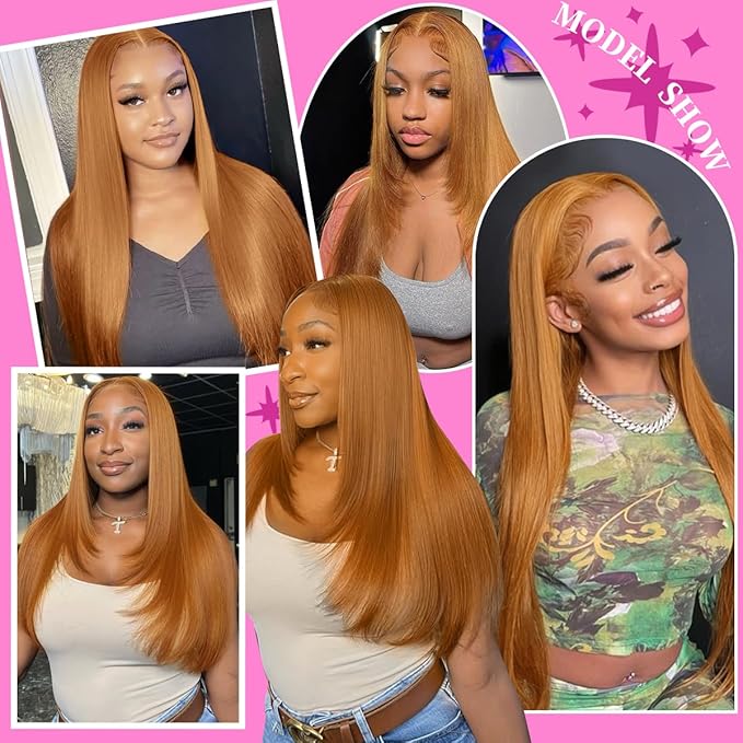 13x4 Synthetic Lace Front Wigs Pre Plucked 26 Inch Long Layered Ginger Straight Wigs For Women 100% Futura Premium Fiber Ready to Wear Wig With Bangs Beginner Friendly Daily Party Use