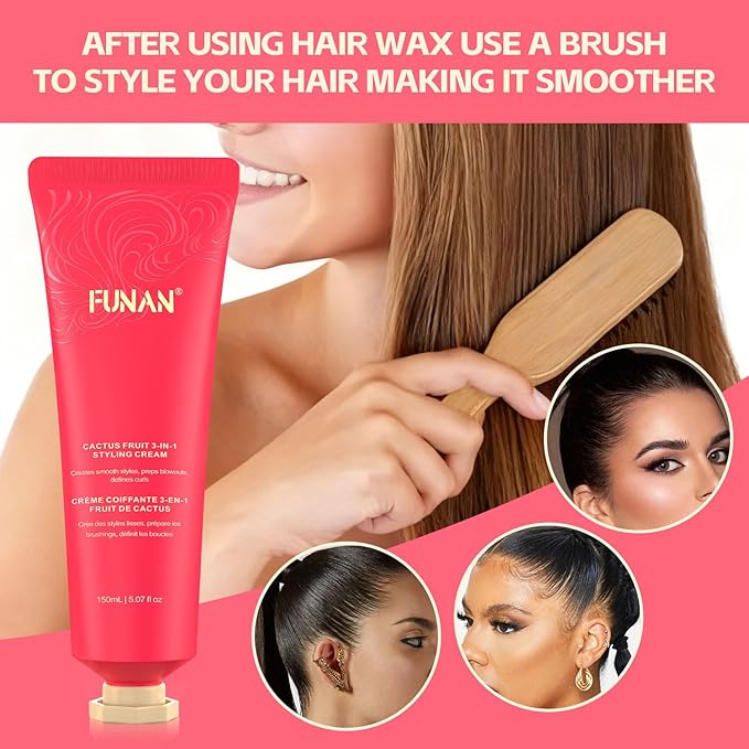 Styling Cream & brush, Cactus Fruit 3-In-1, Smooth Styles, Prep Shiny Blowouts, Defines Curls, No Chemical Flavors Fly Away Hair Tamer.
