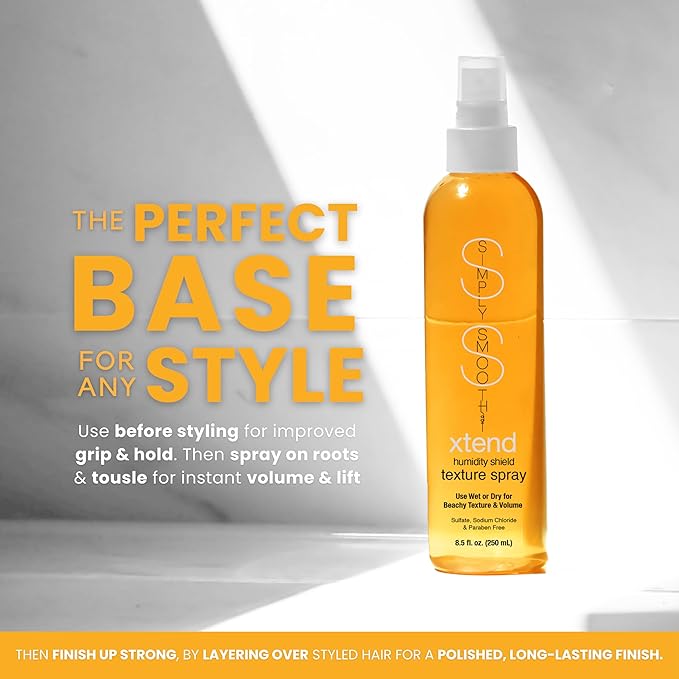 SIMPLY SMOOTH Humidity Shield Texture Hair Spray Strong & Light Hold, Shine Finishing Styling Spray Resists Humidity & Repels Moisture Customizable Hold Hair Spray 8.5 Oz