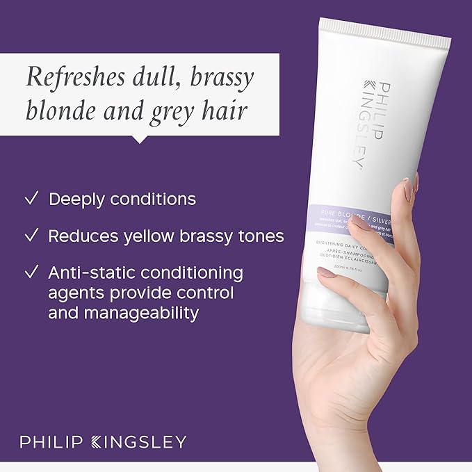 PHILIP KINGSLEY Pure Blonde/Silver Brightening Daily Purple Conditioner for Blonde Gray Brassy Colored Highlighted Bleached Hair Toner for Orange Brassiness and Yellow Tones, 6.76 oz
