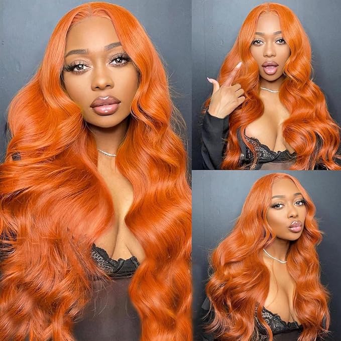 28 Inch Ginger Wig Human Hair Body Wave Ginger Orange 13X6 Lace Front Wigs Human Hair Pre Plucked 180 Density 350# Colored Glueless 13X6 HD Lace Frontal Wig Human Hair for Women
