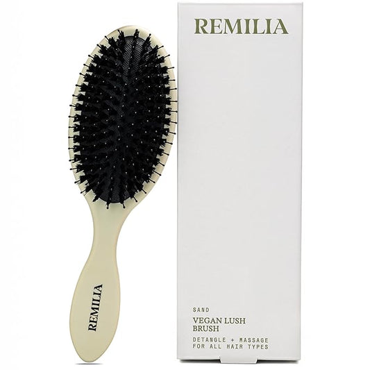 Remilia Hair Vegan Lush Brush - Detangling Hair Brush for All Hair Types, Natural, Straight, Curly, Wet, & Dry Hair - Hair Comb with Vegan Boar Bristles & Soft Ballpoint Tips, Sand