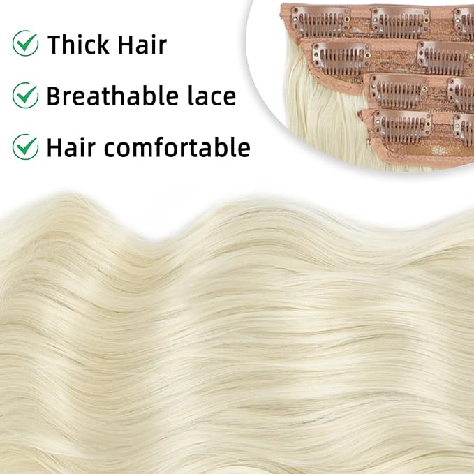Vigorous Clip in Hair Extensions 20Inch Bright blonde Hair Extension Clip Ins 4Pcs Long Wavy Soft Synthetic Hairpieces for Women Girls Daily Use Event Party Use