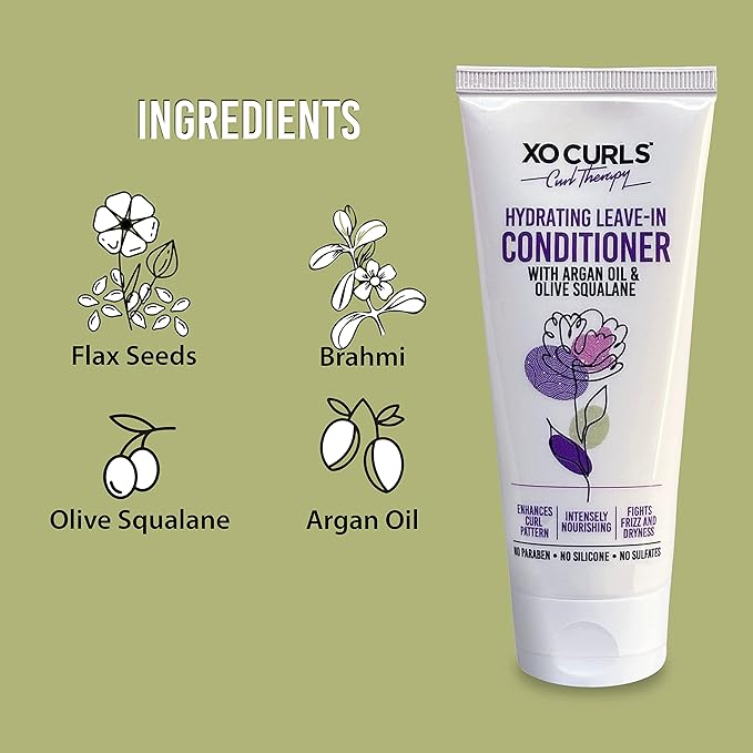 XO Curls Hydrating Leave-In Conditioner with Argan Oil & Olive Squalane 3.4 Fl Oz | No Silicone, No Sulfates, No Paraben | Conditioner | Argan Oil | Olive | Unisex Adult