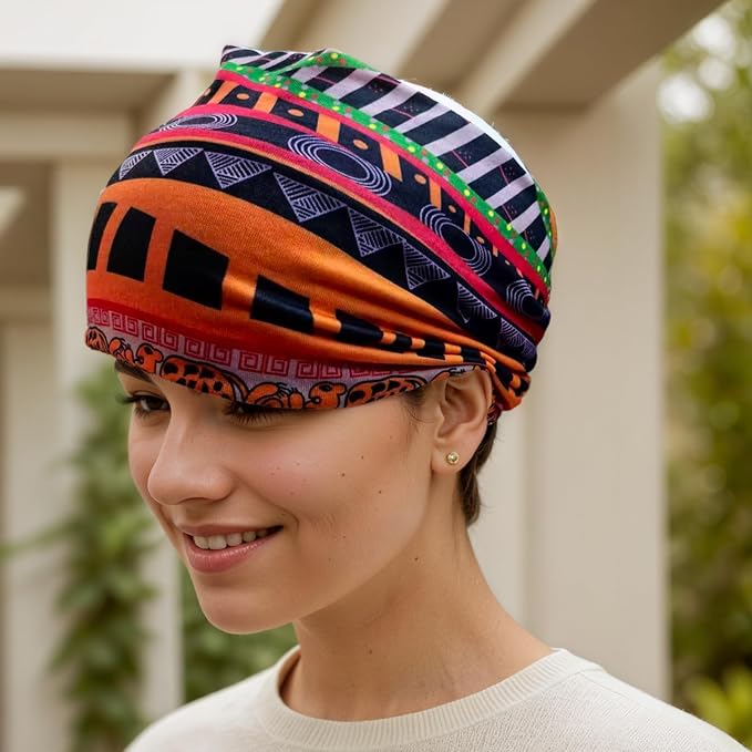 1 Pack Boho Headbands Stretch Paisley Print Bandana Headband Criss Cross Hair Bands Knotted Head Wrap Yoga Daily for Women and Girls (Orange Tribal)