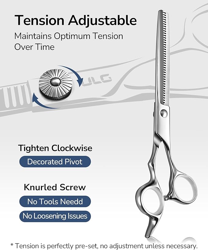 ULG Hair Cutting Scissors Shears Set, 7.5 Inch Professional Barber Thinning Scissor, Hairdressing Texturizing Edge Razor, Comb, Clips, 8 Pcs Stainless Steel Haircut Kit for Salon & Home (Silver)