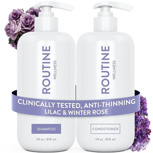 Routine Wellness Anti-Thinning Volumizing Shampoo and Conditioner Set for Thinning Hair & Hair Loss - Grow Your Confidence with Biotin & DHT Blockers - Lilac & Winter Rose Set