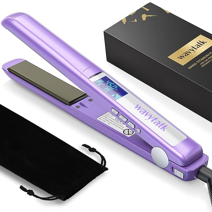 Wavytalk Pro Flat Iron Hair Straightener, 100% Pure Titanium Flat Iron for Easy Glide, Straightener and Curler for All Hairstyles, Dual Voltage (Purple)