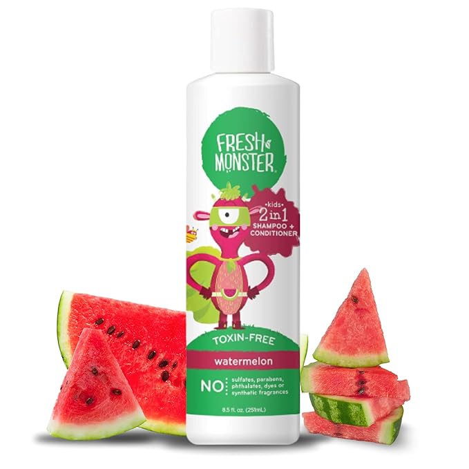 Fresh Monster 2-in-1 Kids Shampoo & Conditioner, Toxin-Free, Hypoallergenic, Tear-free Shampoo & Conditioner for Kids, Watermelon (8.5oz)