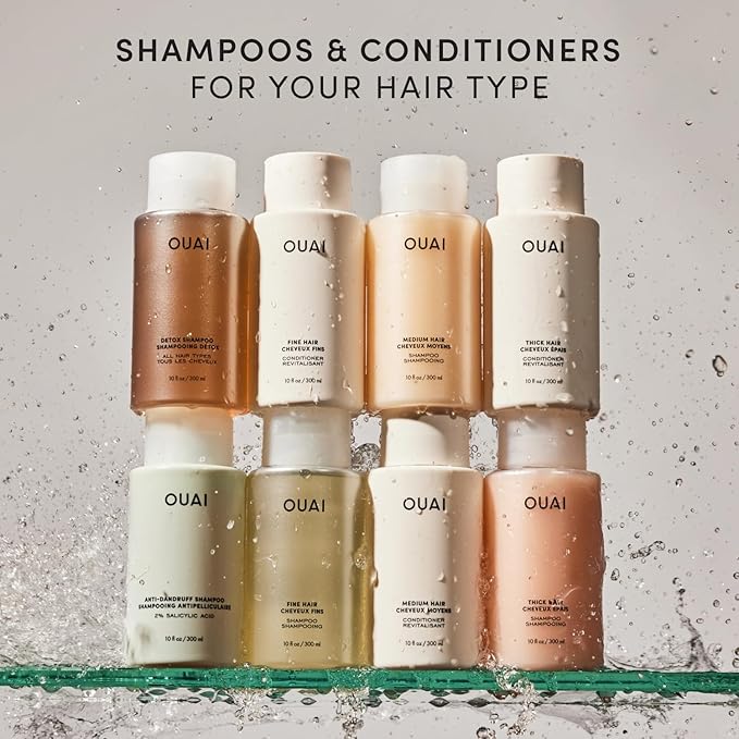 OUAI Thick Shampoo - Moisturizing Shampoo with Keratin, Marshmallow Root, Shea Butter, Avocado Oil for Thick Hair - Strengthens & Hydrates Strands - Paraben, Phthalate & Sulfate Free (10 Fl Oz)