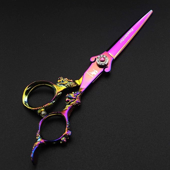 6.0" Professional Japan 440C Hair Cutting Shears - Salon Hair Blending/Thinning/Texturizing Scissor for Barber or Home Use A-rainbow