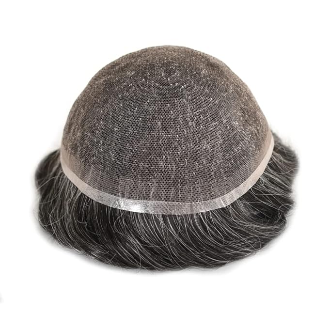 Toupee For Men Real Human Hair System Full Swiss Lace Mens Toupee Lace Hair Piece For Men Hair System Bleached Knots 8x10-80% light density#1B20 1B# OFF BLACK+20% GREY