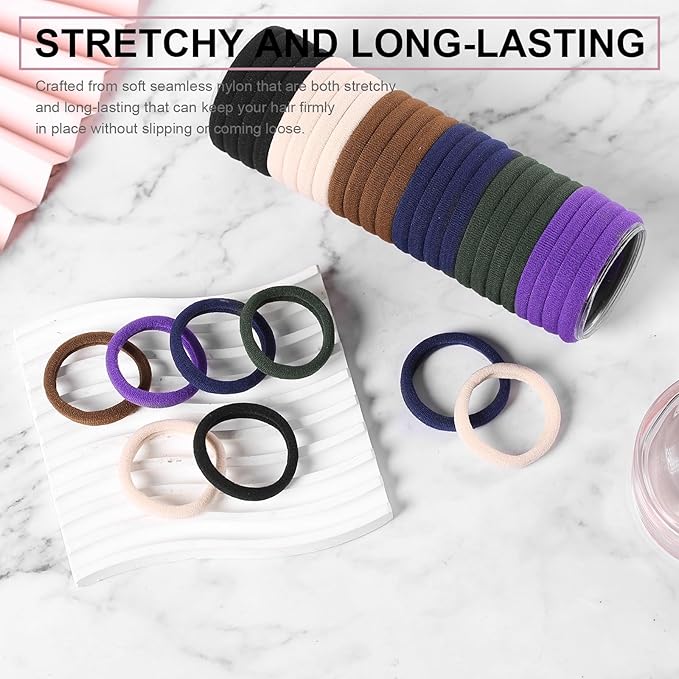 120 Pcs No Damage Hair Ties for Women Thick Hair,Large Soft Seamless Nylon Cloth Hair Ties Ponytail Hair Holders Hair Elastics Hair Band for Women Hair Accessories Neutrals 4