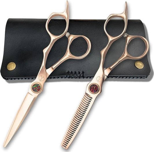 6 Inch Gold Hair Cutting Shears - 440C Stainless Steel With Gold Titanium Finish - Designed for Professional Users (Set of Hair Shears)