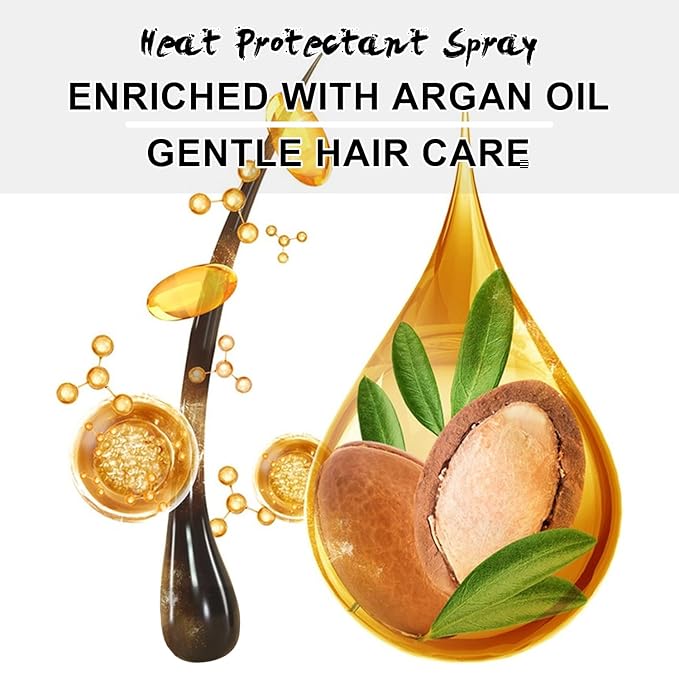 Heat Protection Hair Spray with Moroccan Argan Oil - Thermal Resistant Styling Products for Women - Frizzy, Black and Curly Hair - Anti Frizz, Leave In Conditioner - Flat Iron and Blow Dry (7.61 OZ)