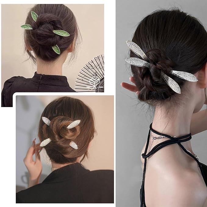 2 Pcs French Hair Pins for Women,Hair Sticks for Buns,Buns and Updos with No Hair Damage,Silver Metal Rhinestone French Pin Great Hold,Suitable for fine & thick hairUS317 (Silver)