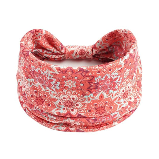 1 Pack Boho Headbands Stretch Paisley Print Bandana Headband Criss Cross Hair Bands Knotted Head Wrap Yoga Daily for Women and Girls (Pink)