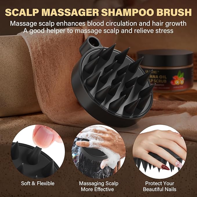 Scalp Scrub, 2-in-1 Scalp Exfoliator Clarifying Shampoo for Dandruff, Dry & Itchy Scalp Care, Batana Oil & Rosemary Scrub Scalp Treatment with Scalp Massager Promotes Hair Growth, 10.93 oz