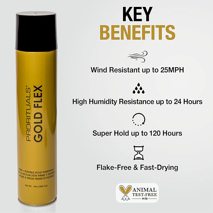Prorituals Hair Spray, Hair Styling for Men and Woman, Gold Flex Firm & Flexible Hold Hairspray - Sulfate-Free Finishing Spray, Adds Shine, 10 oz
