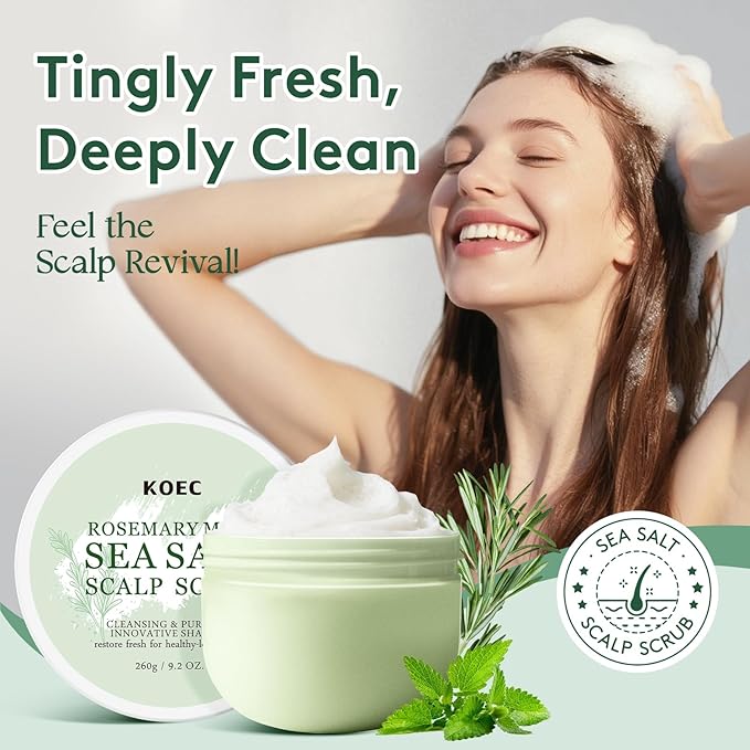 Scalp Scrub, Scalp Exfoliator, Rosemary & Mint Biotin Hair Scrub for Scalp Problems, Dandruff & Dry Scalp Treatment, Clarifying Shampoo with Scalp Scrubber, 9.2oz / 260g