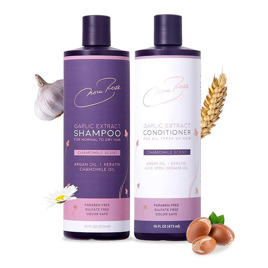 Nora Ross Garlic Extract Daily Shampoo and Conditioner Set with Chamomile Scent – Thickening Shampoo & Hydrating Conditioner Duo – Color Safe Formula for Women and Men with Normal to Dry Hair – 16oz