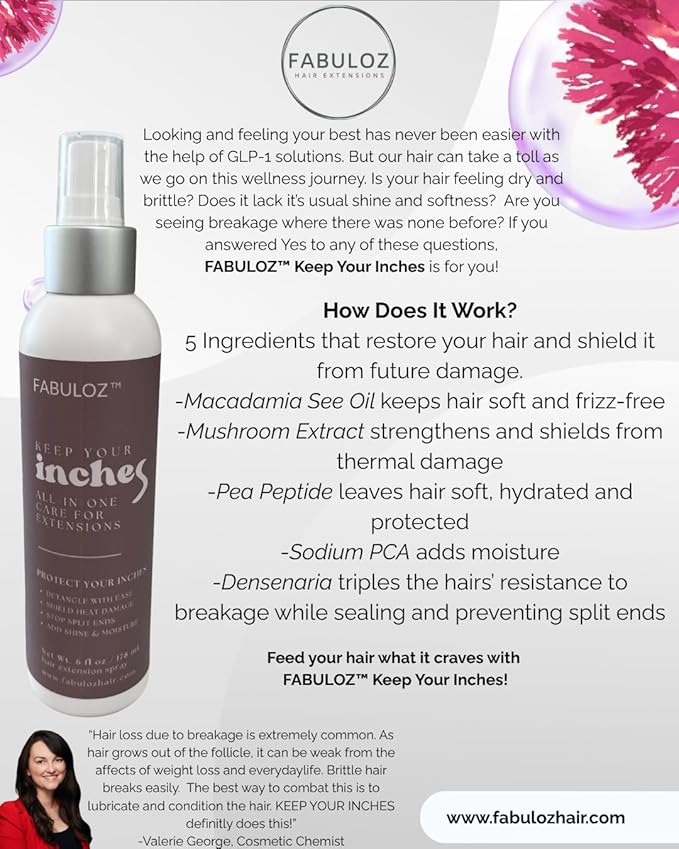 FABULOZ™ Hair Extensions Treatment Spray, Extensions That Feel Like New, Detangler, Leave-In Conditioner, Thermal Protection, Light Style Hold, Seal and Prevent Split Ends, Great Valentines Day Gift