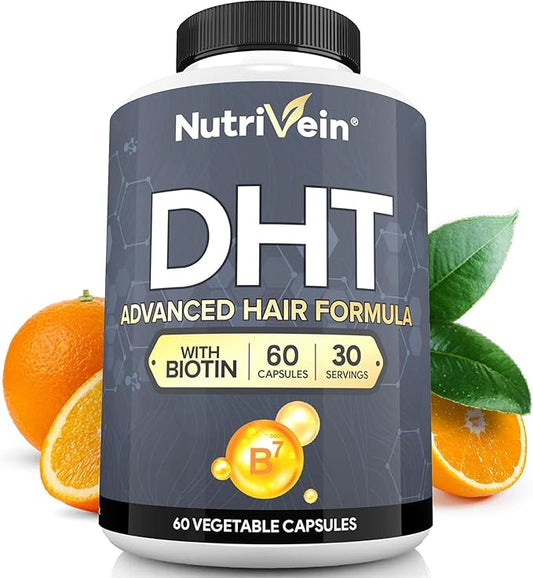 Nutrivein Premium DHT Blocker for Men & Women - with Biotin - 30 Day Supply (60 Caps): Hair Supplements for Men & Women of All Ages - for A Great Head of Hair