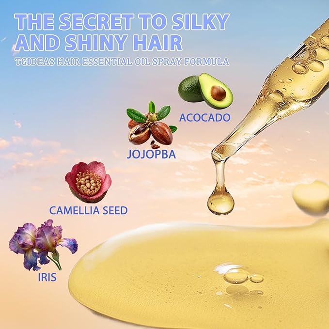 Tgideas Hair Oil Spray with Shea Butter and Jojoba Oil - Heat Protection Lightweight Anti-Frizz, Repair Split Ends, Color Protecting and Nourishing, Unisex Daily Care, 80ml