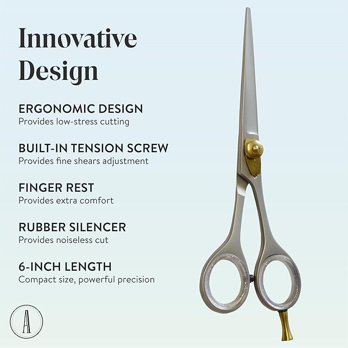 ANDUSTRIAL - Professional Hair Cutting And Thinning Scissors/Shears For Men/Women/Home/Salon - Premium High Carbon Steel Quality - Smooth And Sharp - 6 Inch, Silver