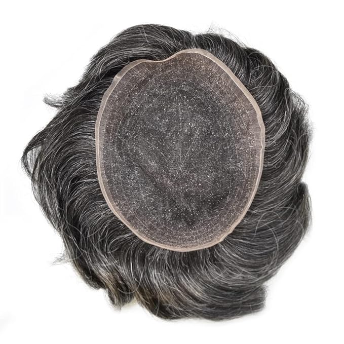 Toupee For Men Real Human Hair System Full Swiss Lace Mens Toupee Lace Hair Piece For Men Hair System Bleached Knots 8x10-80% light density#1B20 1B# OFF BLACK+20% GREY