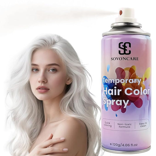 White Temporary Hair Color Spray, SOVONCARE Natural Hair Wax Dye Spray for Kids Halloween, Christmas Party, Cosplay -On 1-Day Washable 120ML