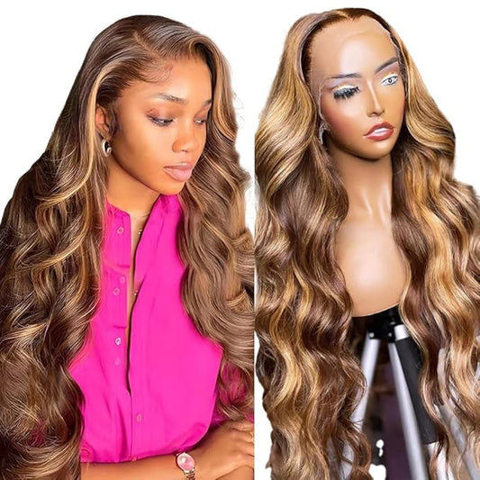 32 Inch Honey Blonde 13x5 HD Lace Front Wigs Human Hair Pre Plucked With Baby Hair 180 Density Highlight Body Wave Frontal Wigs