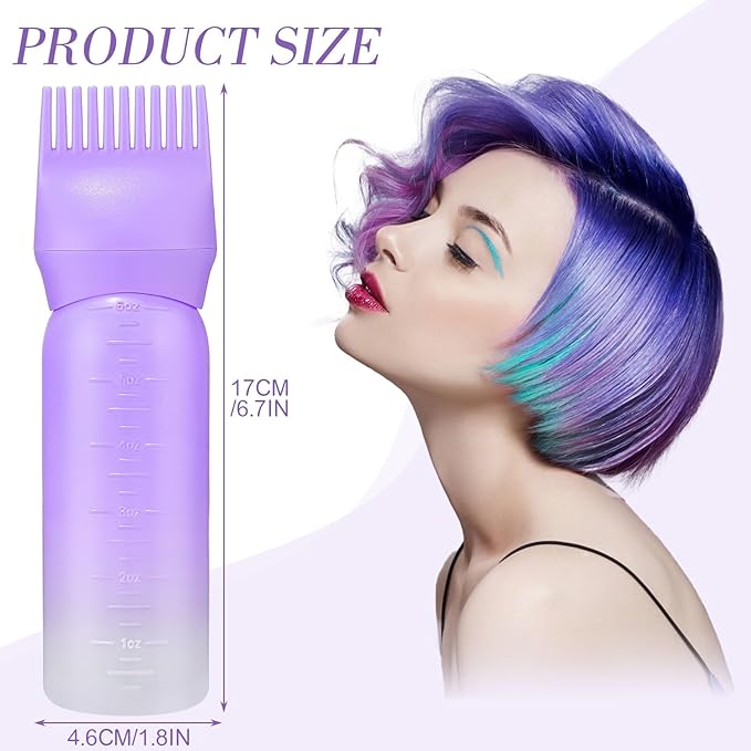 Pimoys 2 Pack Root Comb Applicator Bottle 6 Ounce Oil Applicator for Hair Dye Hair Oiling Bottle Applicator Brush with Graduated Scale, Gradient Color
