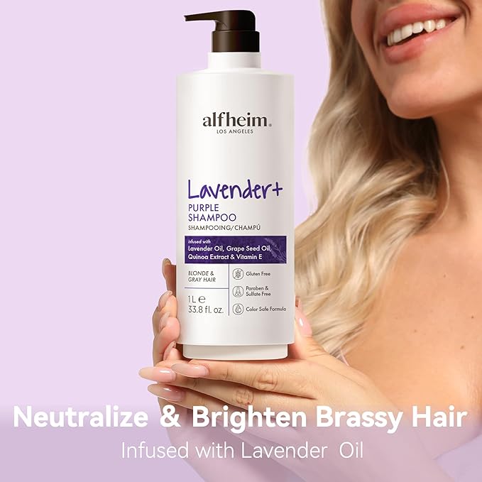ALFHEIM Lavender+ Purple Brightening Shampoo | Deep Moisturizing, Hydrating ＆ Smoothing | Color-Safe, Sulfate & Paraben-Free Formula, for Silver, Blonde & Highlighted Hair | 33.8 fl oz