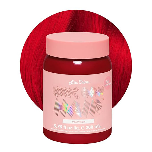 Lime Crime Unicorn Hair Dye Full Coverage, Valentine (Crimson Red) - Vegan and Cruelty Free Semi-Permanent Hair Color Conditions & Moisturizes - Temporary Red Hair Dye With Sugary Citrus Vanilla Scent