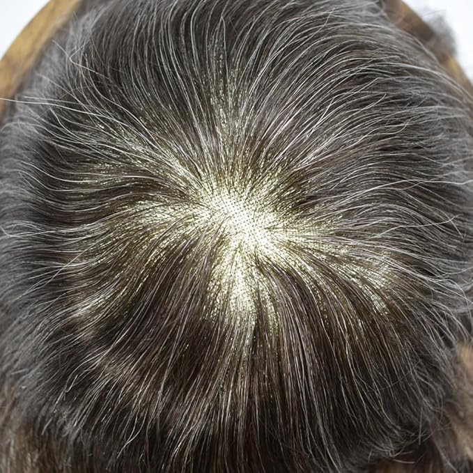 Toupee For Men Real Human Hair System Full Swiss Lace Mens Toupee Lace Hair Piece For Men Hair System Bleached Knots 8x10-90% light density#230 2# DARKEST BROWN+30% GREY