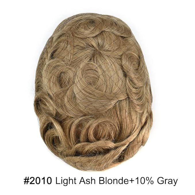 Toupee For Men Real Human Hair System Full Swiss Lace Mens Toupee Lace Hair Piece For Men Hair System Bleached Knots 7x9-80% light density#2010 20# LIGHT ASH BLONDE+10% GRYE